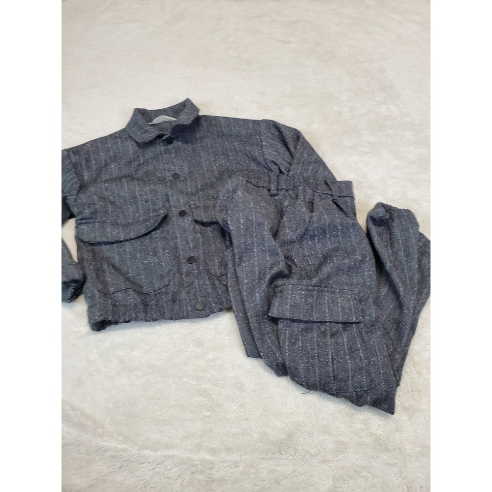 H&M Gray Textured White Pinstripe Snap Jacket Pants Set Boy 6x 6 Casual Kidcore